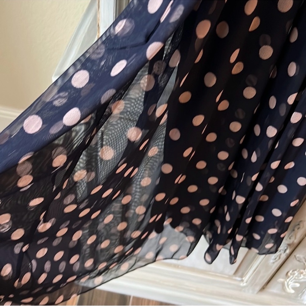 Kate and Lily Navy/Beige Polka Dot Halter neck Maxi Dress with Tie Waist size 4 - Picture 3 of 5